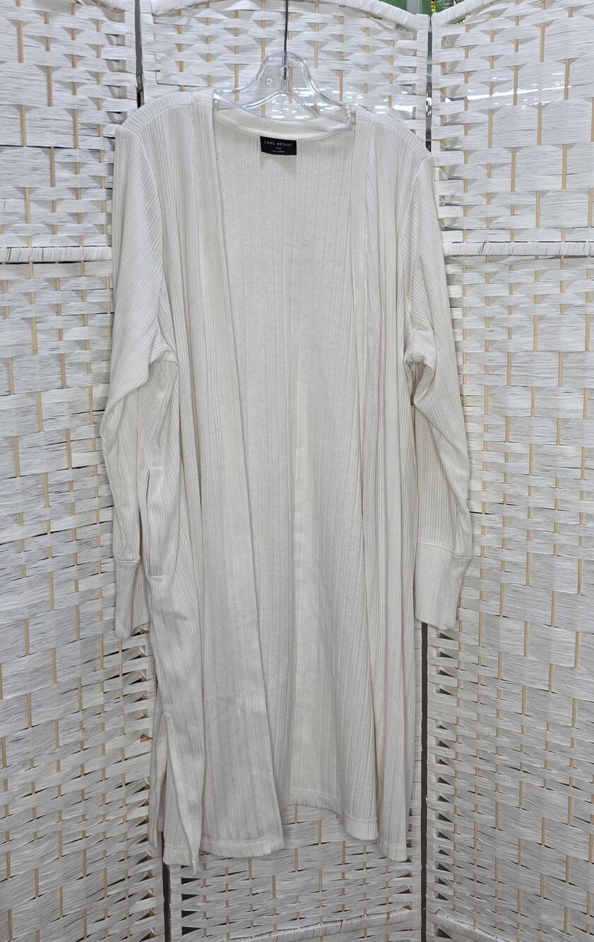 Lane Bryant Women's Ivory Ribbed cardigan long Sleeve pockets Size 18/20